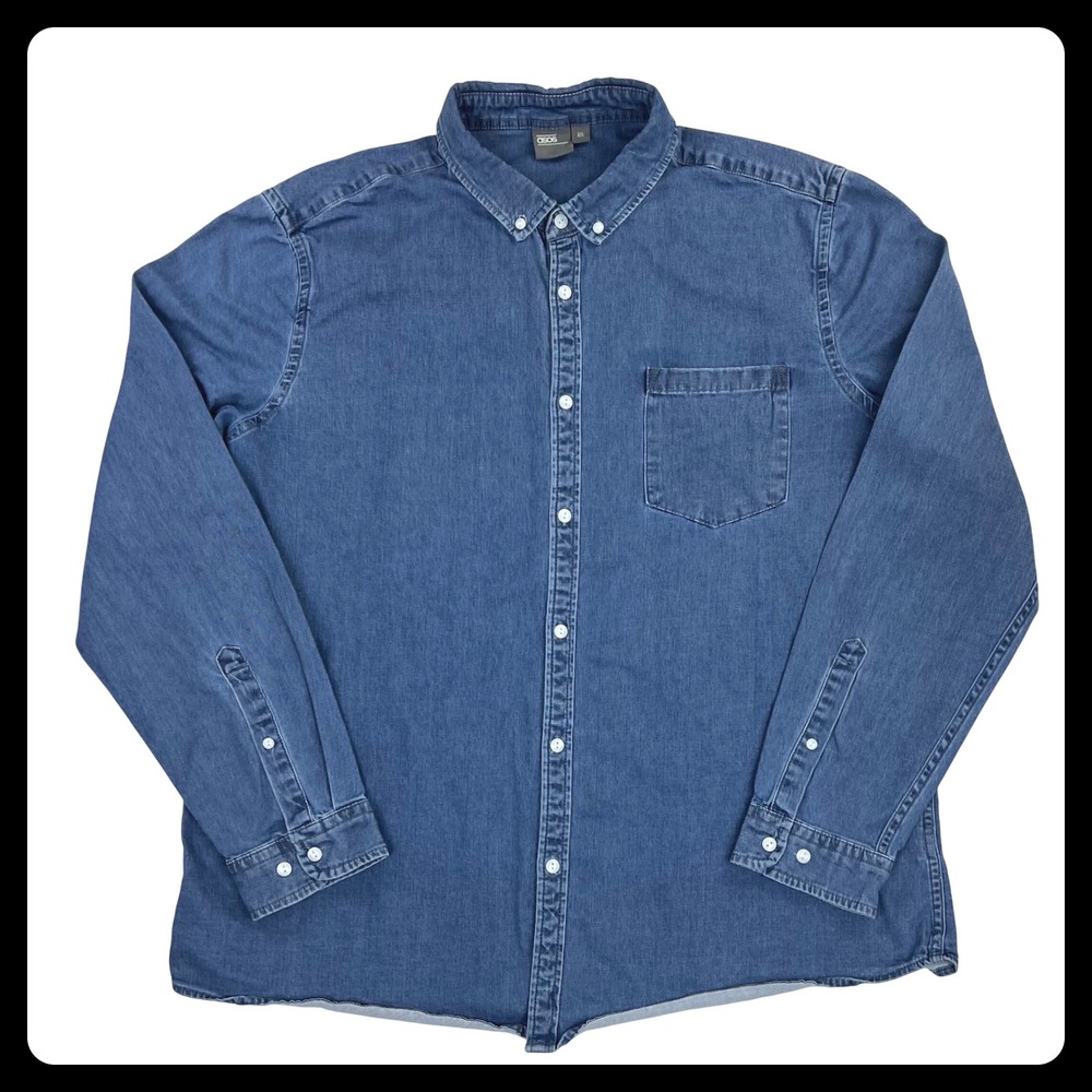 ASOS Denim Shirt Men's 3XL Blue Cotton Stretch Long Sleeve Button Down Pocket